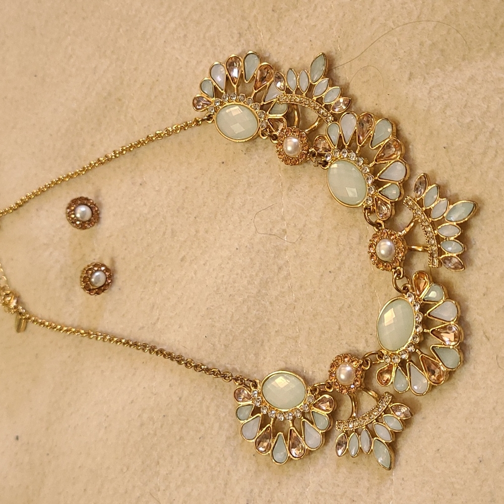 Charming Charlie mint, pink, and pearl earring and necklace set